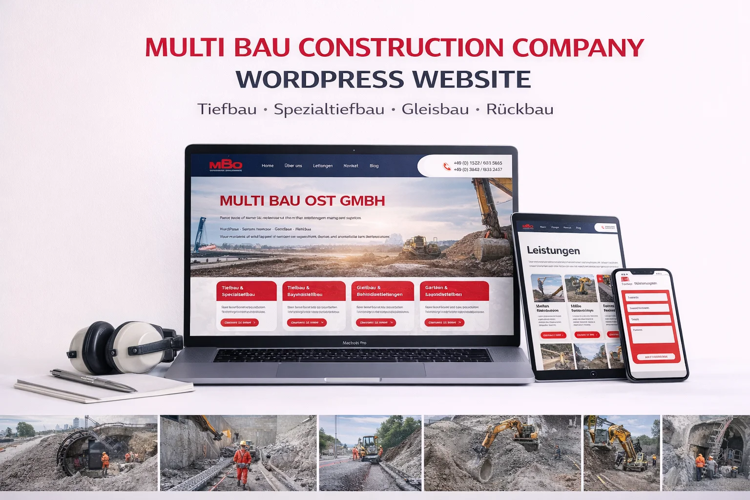 Multi Bau construction company website displayed on desktop, tablet and mobile