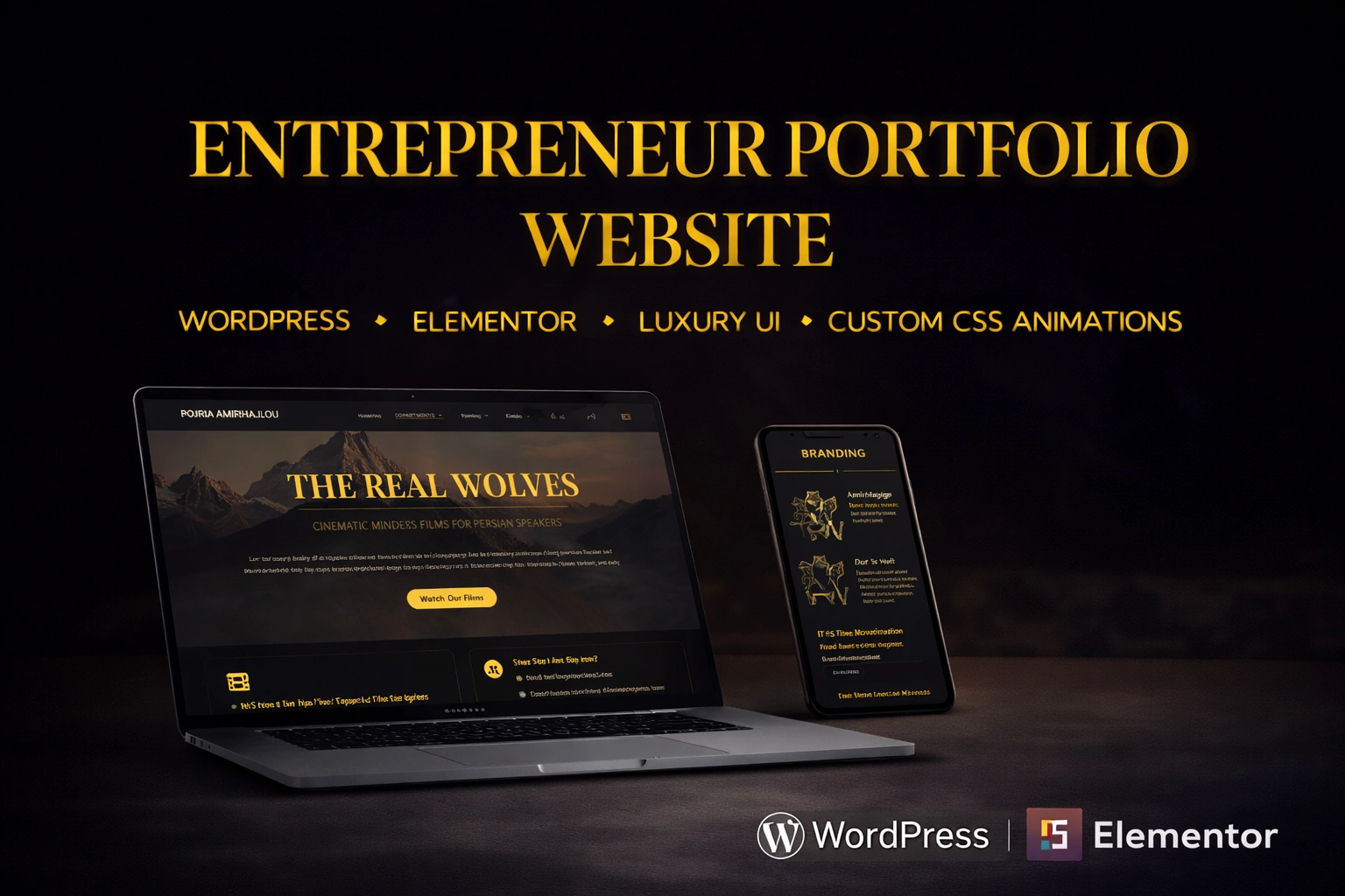 Luxury entrepreneur portfolio website built with WordPress and Elementor